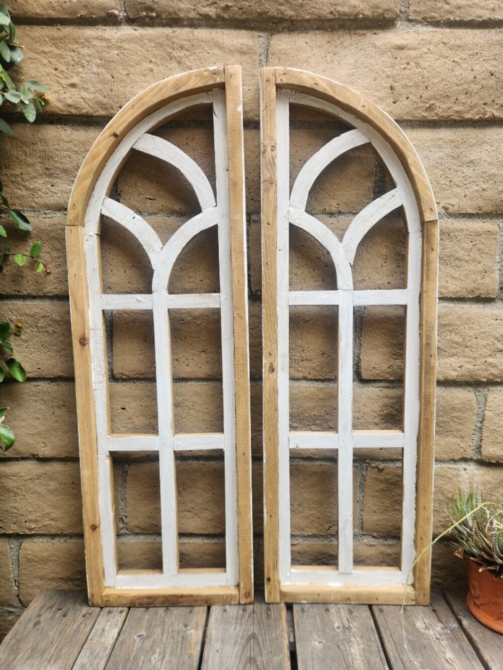 Set of 2, 36" H Arch Wood Frame Distress White Shabby Chic Wall